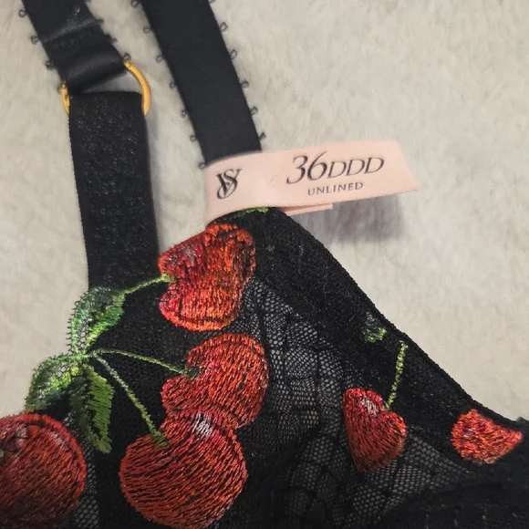 Victoria's Secret Black Bra with Red Cherry Embroidery - Picture 6 of 6
